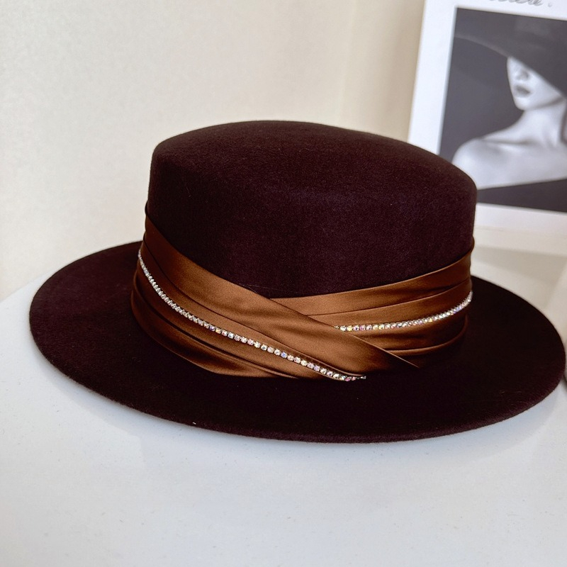 Fedora Hat Wool - High-end Boutique Real Pleated Satin Ribbon