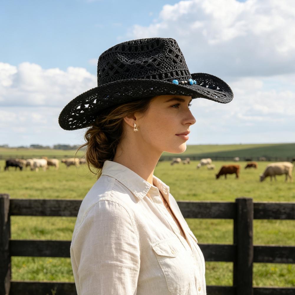 Wide Brim Cowboy Hat Comfortab - Cowboy Hat Straw 评论和价格
